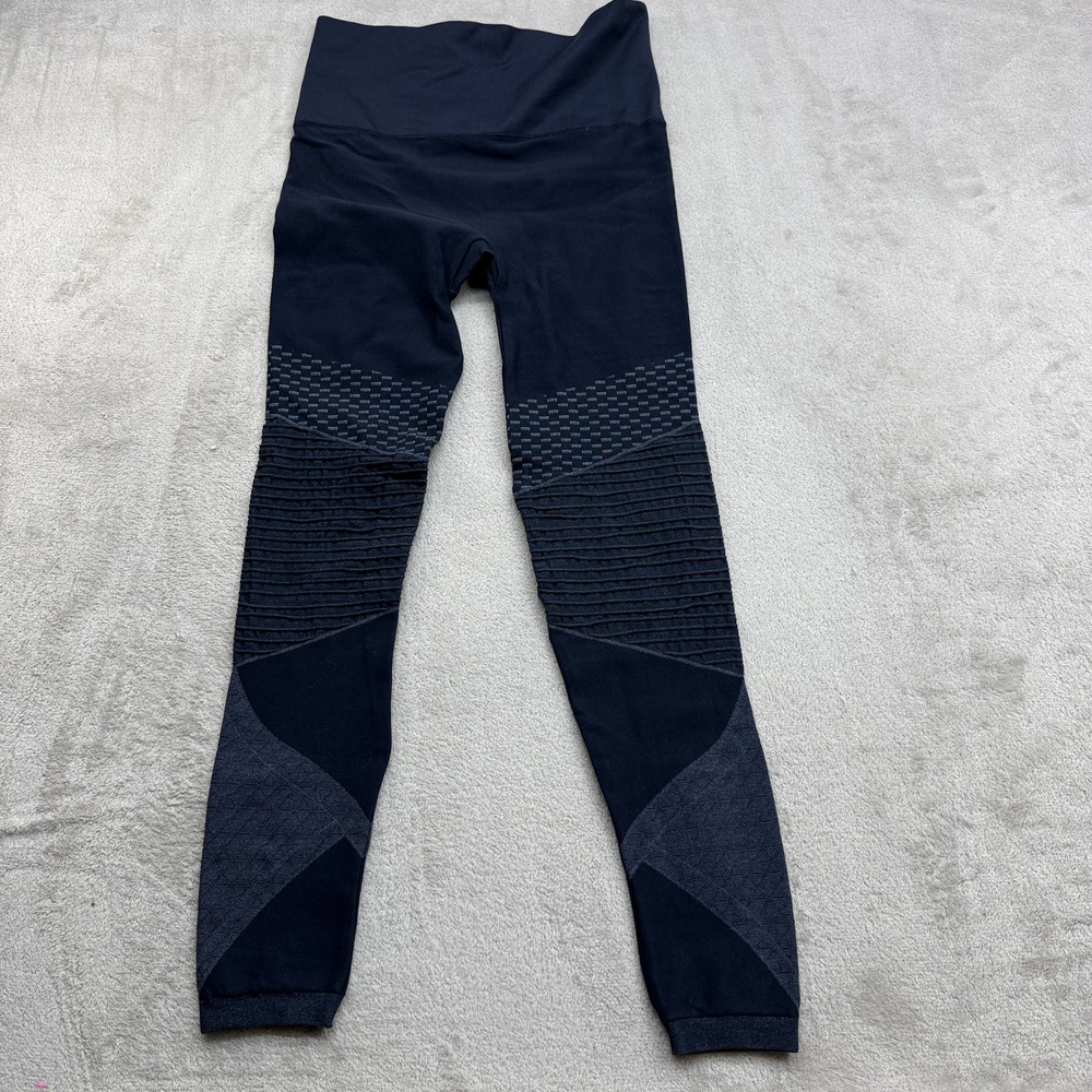 Spanx Moto Leggings Womens M Black Look at Me Now Seamless Edgy Yoga Activewear